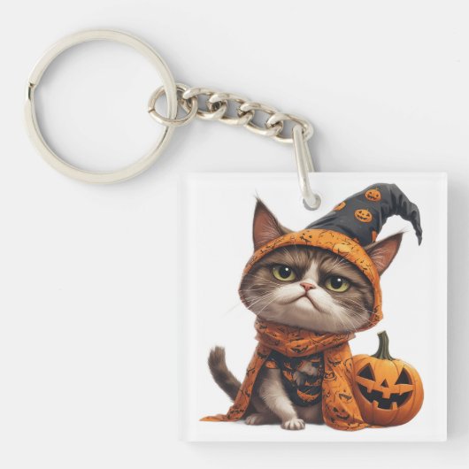 Grumpy Cat mit Jack O Lantern Begleiter 🎃 Schlüsselanhänger (Vorderseite)