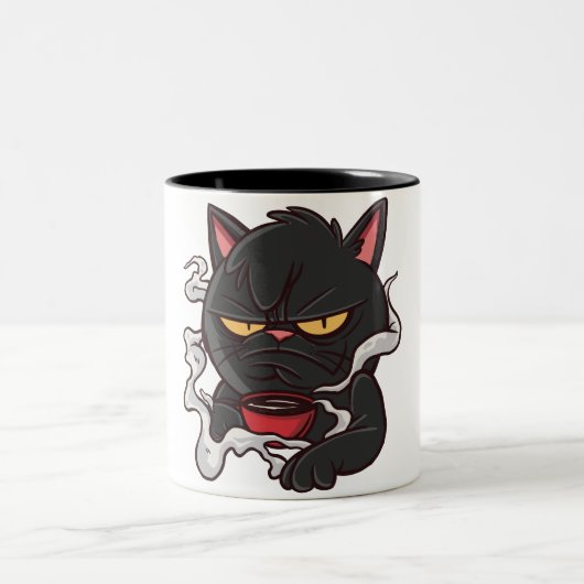 Grumpy Cat mit Kaffee Zweifarbige Tasse (Mittel)
