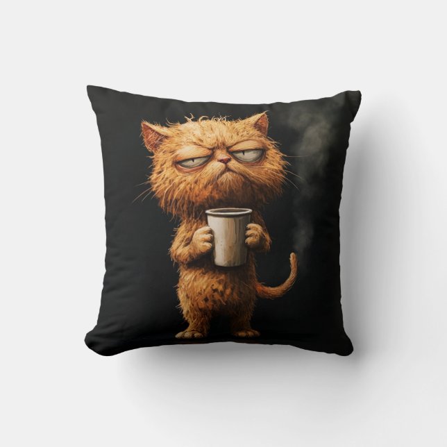 Grumpy Cat mit Morgenkaffee Kissen (Vorderseite)