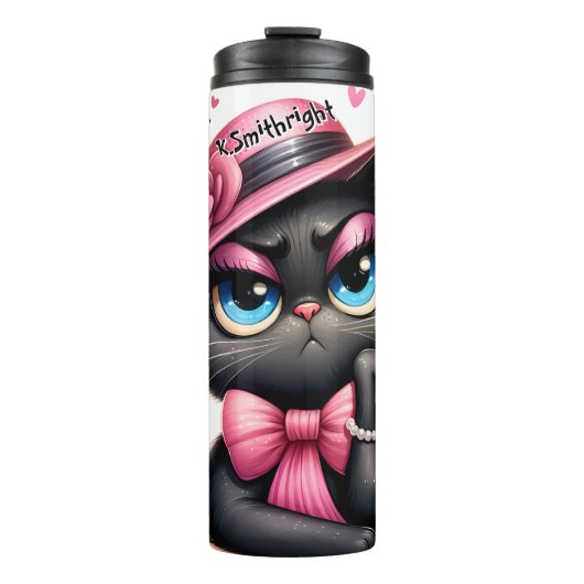 Grumpy Cat mit rosa Hut Thermosbecher (Vorderseite)