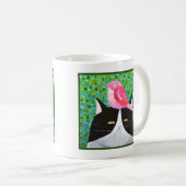 Grumpy Cat mit rotem kleinen Vogel Funny Cat Lover Kaffeetasse (VorderseiteRechts)