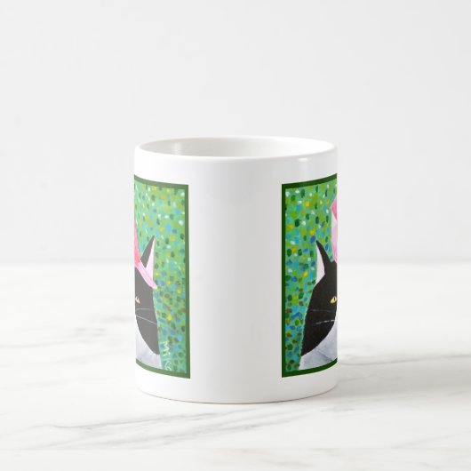 Grumpy Cat mit rotem kleinen Vogel Funny Cat Lover Kaffeetasse (Mittel)