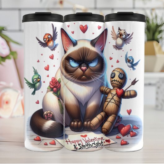 Grumpy Cat mit Voodoo Doll Thermosbecher
