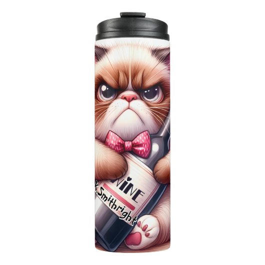 Grumpy Cat mit Wein und Rose Thermosbecher (Vorderseite)