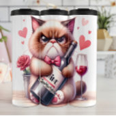Grumpy Cat mit Wein und Rose Thermosbecher