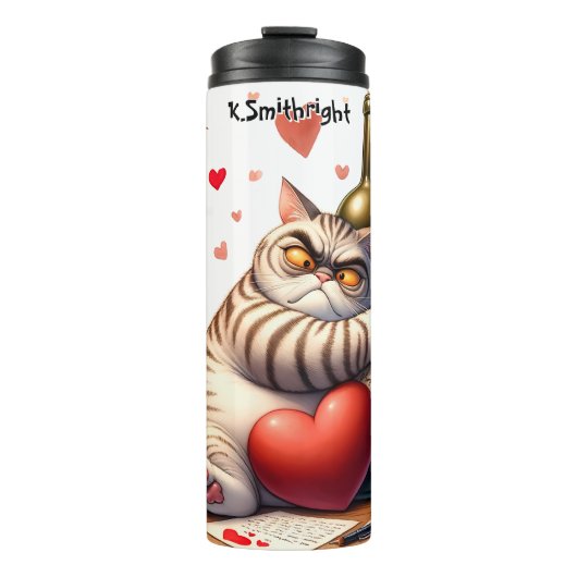 Grumpy Cat mit Weinflasche Thermosbecher (Vorderseite)