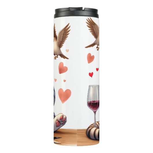 Grumpy Cat mit Weinflasche Thermosbecher (Rückseite)