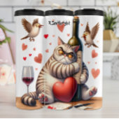 Grumpy Cat mit Weinflasche Thermosbecher