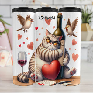 Grumpy Cat mit Weinflasche Thermosbecher