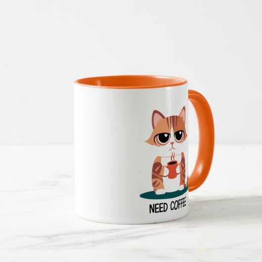 Grumpy Cat "NEED COFFEE" Mug | Cute Tabby Kitten  Tasse (VorderseiteRechts)
