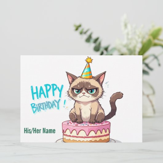 Grumpy Cat on Cake Karte (Stehend Vorderseite)