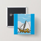 Grumpy Cat on Sailboat Funny Nautical Cartoon Button (Vorne & Hinten)