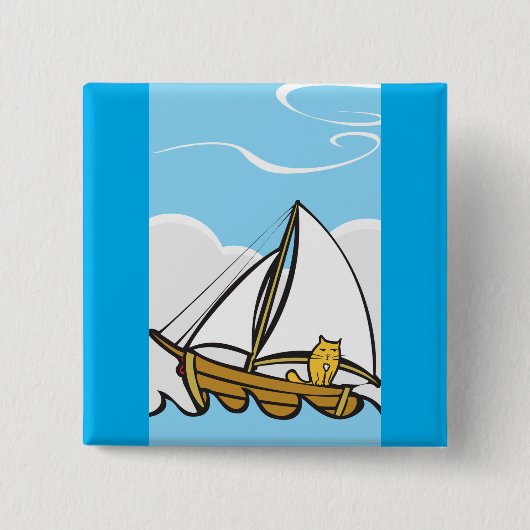 Grumpy Cat on Sailboat Funny Nautical Cartoon Button (Vorderseite)