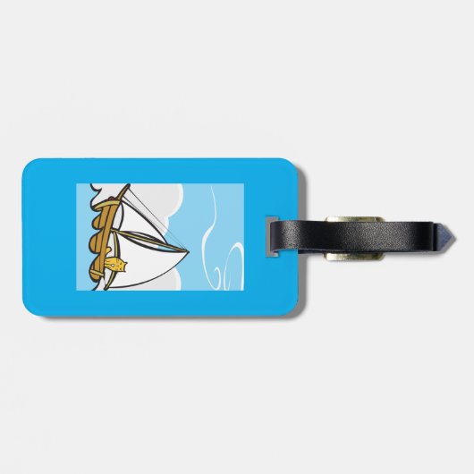 Grumpy Cat on Sailboat Funny Nautical Cartoon Gepäckanhänger (Rückseite horizontal)