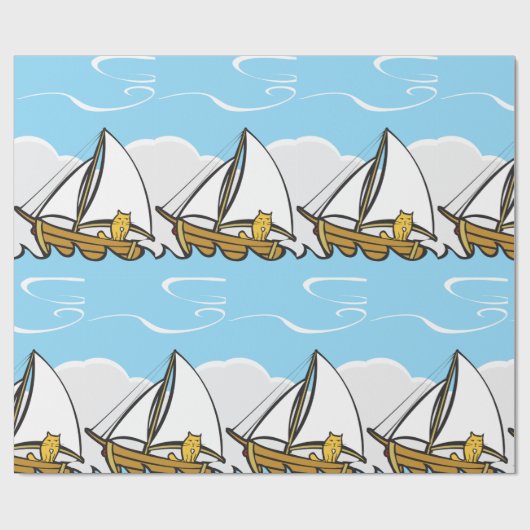 Grumpy Cat on Sailboat Funny Nautical Cartoon Geschenkpapier (Flach)