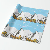 Grumpy Cat on Sailboat Funny Nautical Cartoon Geschenkpapier (Ungerollt)