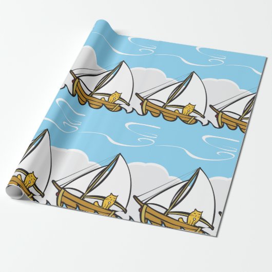 Grumpy Cat on Sailboat Funny Nautical Cartoon Geschenkpapier (Ungerollt)
