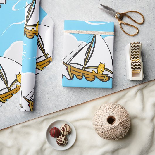 Grumpy Cat on Sailboat Funny Nautical Cartoon Geschenkpapier