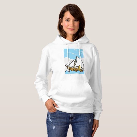 Grumpy Cat on Sailboat Funny Nautical Cartoon Hoodie (Vorne ganz)
