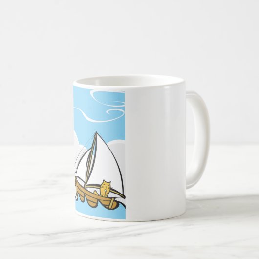 Grumpy Cat on Sailboat Funny Nautical Cartoon Kaffeetasse (VorderseiteRechts)