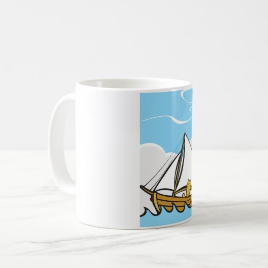 Grumpy Cat on Sailboat Funny Nautical Cartoon Kaffeetasse (Vorderseite Links)