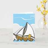 Grumpy Cat on Sailboat Funny Nautical Cartoon Karte (Gelbe Blume)