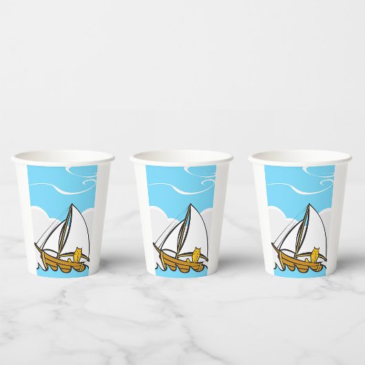 Grumpy Cat on Sailboat Funny Nautical Cartoon Pappbecher