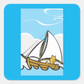 Grumpy Cat on Sailboat Funny Nautical Cartoon Quadratischer Aufkleber (Vorderseite)