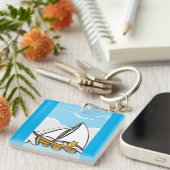 Grumpy Cat on Sailboat Funny Nautical Cartoon Schlüsselanhänger (Vorderseite rechts)