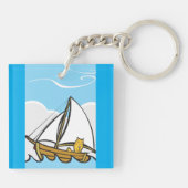 Grumpy Cat on Sailboat Funny Nautical Cartoon Schlüsselanhänger (Rückseite)