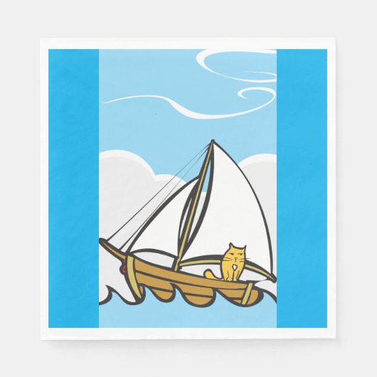 Grumpy Cat on Sailboat Funny Nautical Cartoon Serviette (Vorderseite)