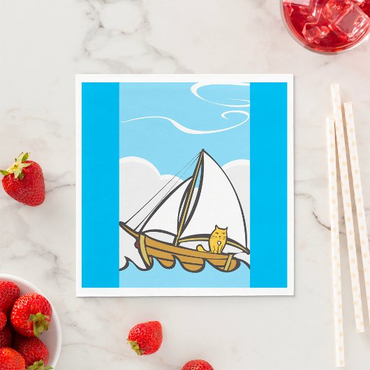 Grumpy Cat on Sailboat Funny Nautical Cartoon Serviette