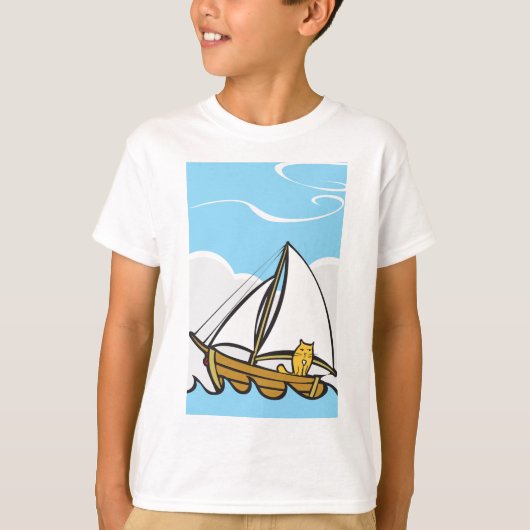 Grumpy Cat on Sailboat Funny Nautical Cartoon T-Shirt (Vorderseite)