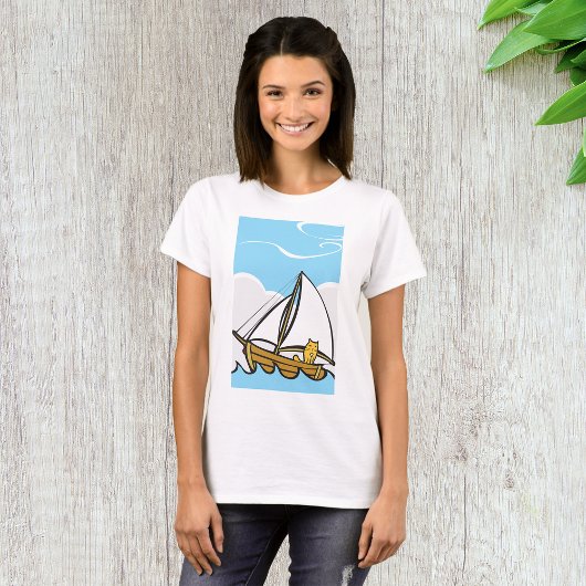 Grumpy Cat on Sailboat Funny Nautical Cartoon T-Shirt