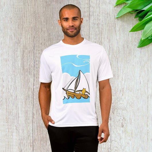 Grumpy Cat on Sailboat Funny Nautical Cartoon T-Shirt