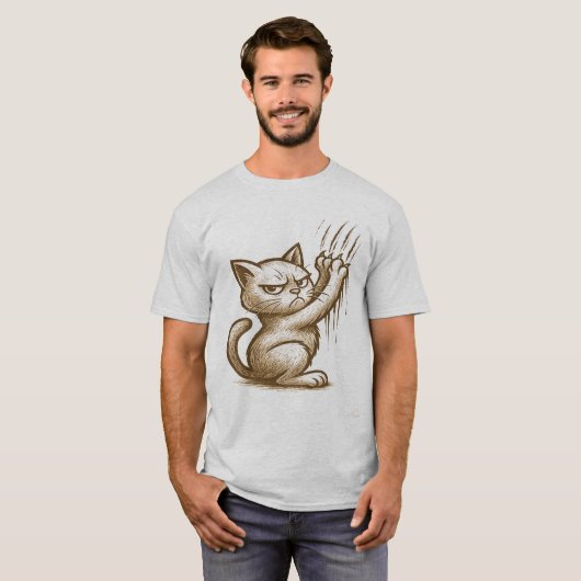 Grumpy Cat Scratch Attack - Expressive Feline Art T-Shirt (Vorne ganz)
