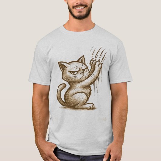 Grumpy Cat Scratch Attack - Expressive Feline Art T-Shirt (Vorderseite)
