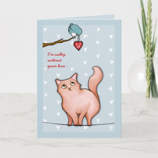 Grumpy Cat Sue blue Sulky Valentine's Card Feiertagskarte (Vorderseite)