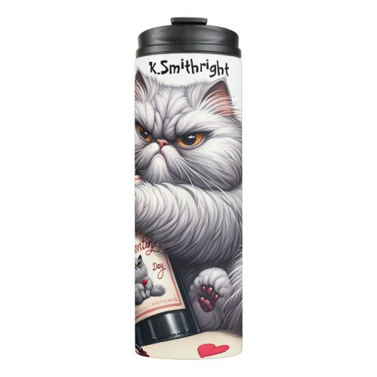 Grumpy Cat Umarmung Weinflasche Thermosbecher (Vorderseite)