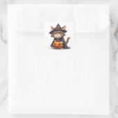 Grumpy Cat und Jack O Lantern Freund Halloween 🎃 Quadratischer Aufkleber (Tasche)