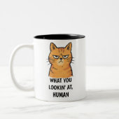 Grumpy Cat –“What You Lookin’ At, Human” Funny Zweifarbige Tasse (Links)