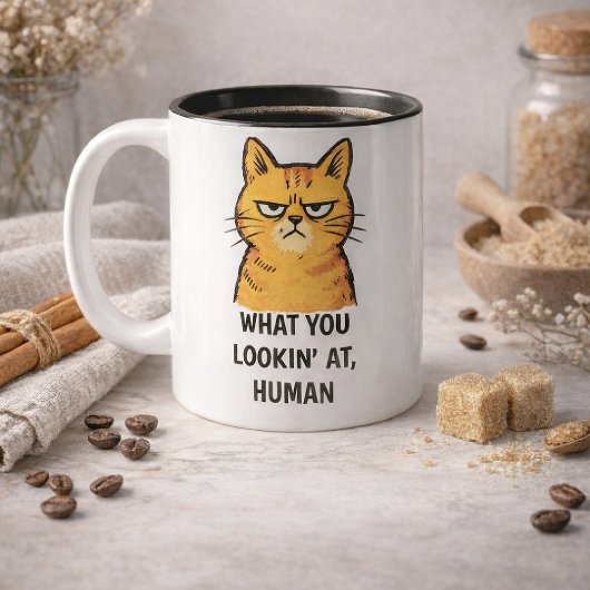 Grumpy Cat –“What You Lookin’ At, Human” Funny Zweifarbige Tasse