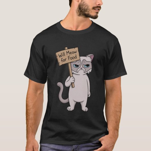 Grumpy Cat - Wird miauen für Essen T-Shirt (Vorderseite)