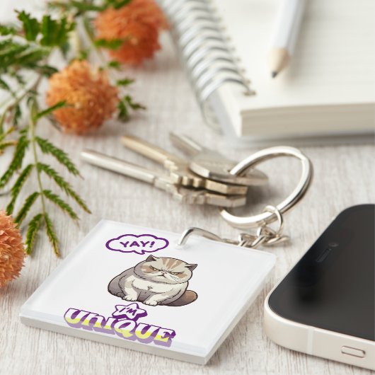 Grumpy Cat "YAY! I'm Unique" Funny Fridge Magnet Schlüsselanhänger (Vorderseite rechts)