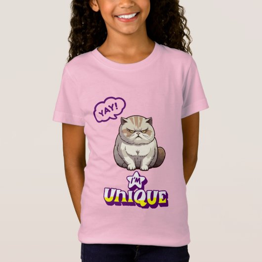 Grumpy Cat "YAY! I'm Unique" Funny Kids T-Shirt (Vorderseite)