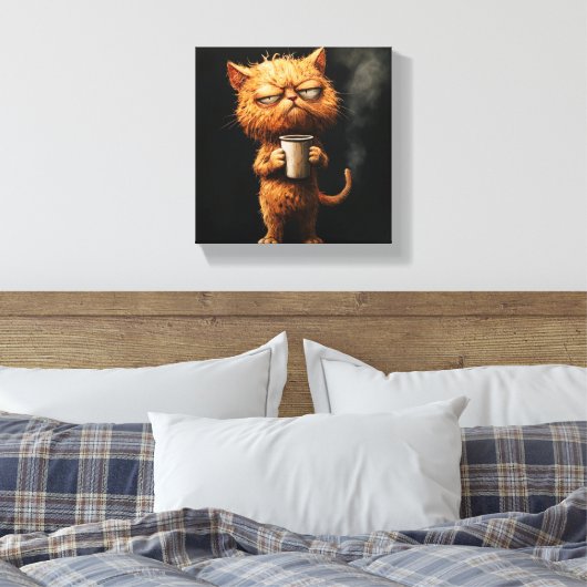 Grumpy Cat's Morgenkaffee Leinwanddruck (Insitu (Schlafzimmer))
