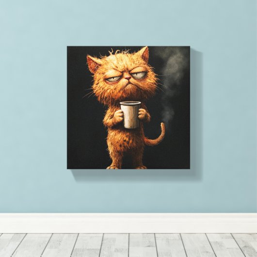 Grumpy Cat's Morgenkaffee Leinwanddruck (Insitu (Holzboden))