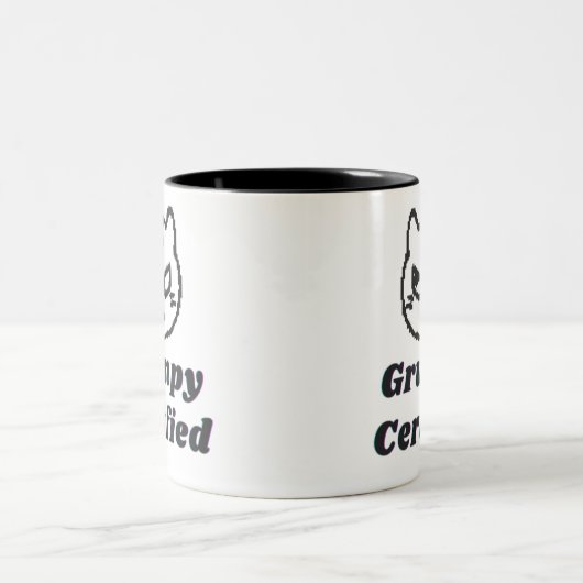 "Grumpy Certified" Funny Cat Meme Design Zweifarbige Tasse (Mittel)