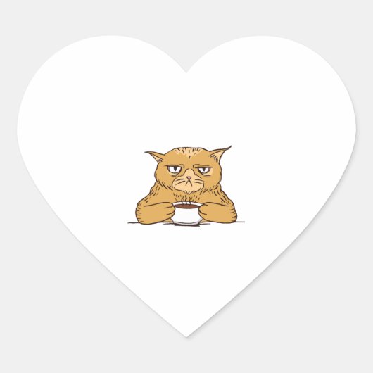 Grumpy Chat mit Kaffee Herz-Aufkleber (Vorderseite)