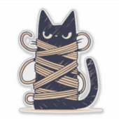 Grumpy Chibi Black Cat geknallt im Garn Aufkleber (Vorderseite)